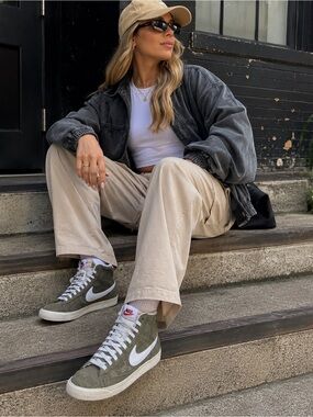 Nike Blazer Mid Suede Sneakers - Olive & White